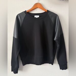 Evereve Faux Leather Accent Knit Crewneck Pullover Sweater Black Women’s Large